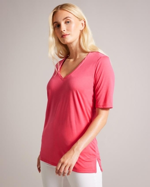 T-Shirt Ted Baker Easy Fit V-Neck Corail Femme | JAK-23865406